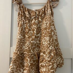 Floral Tan and White Mini Dress Size Small